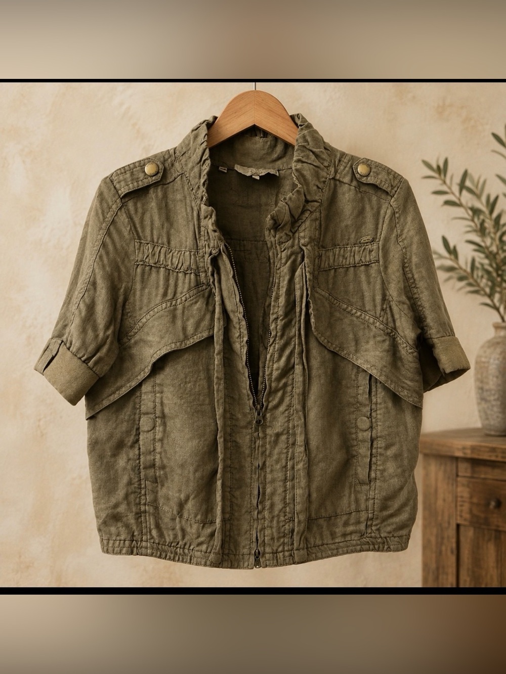 Guess size small green linen jacket